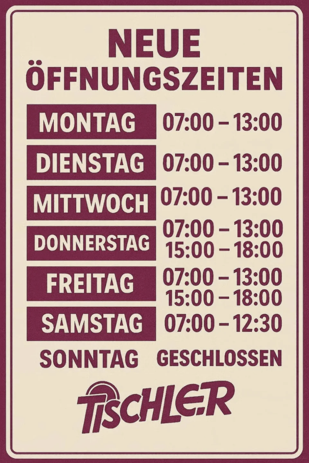 Neue Öffnungszeiten